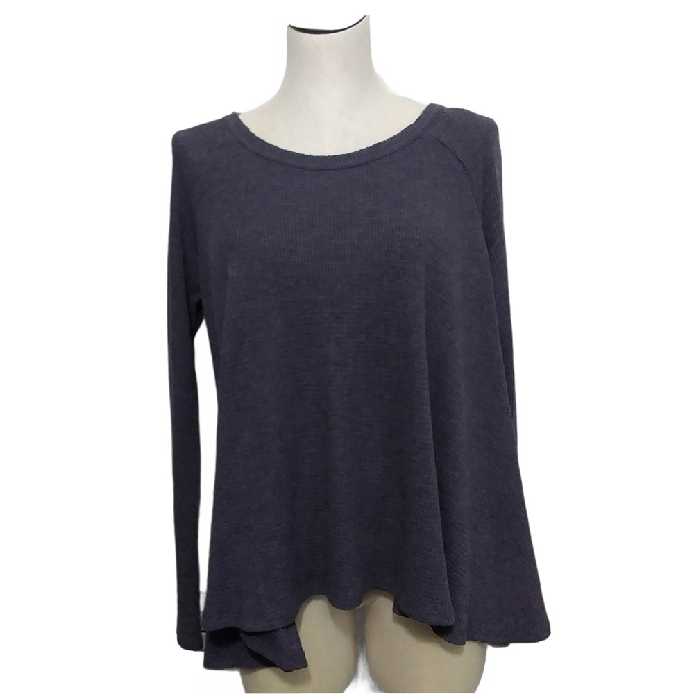 We The Free Free People Womens Waffle Knit Thermal Top Charcoal Purple Small